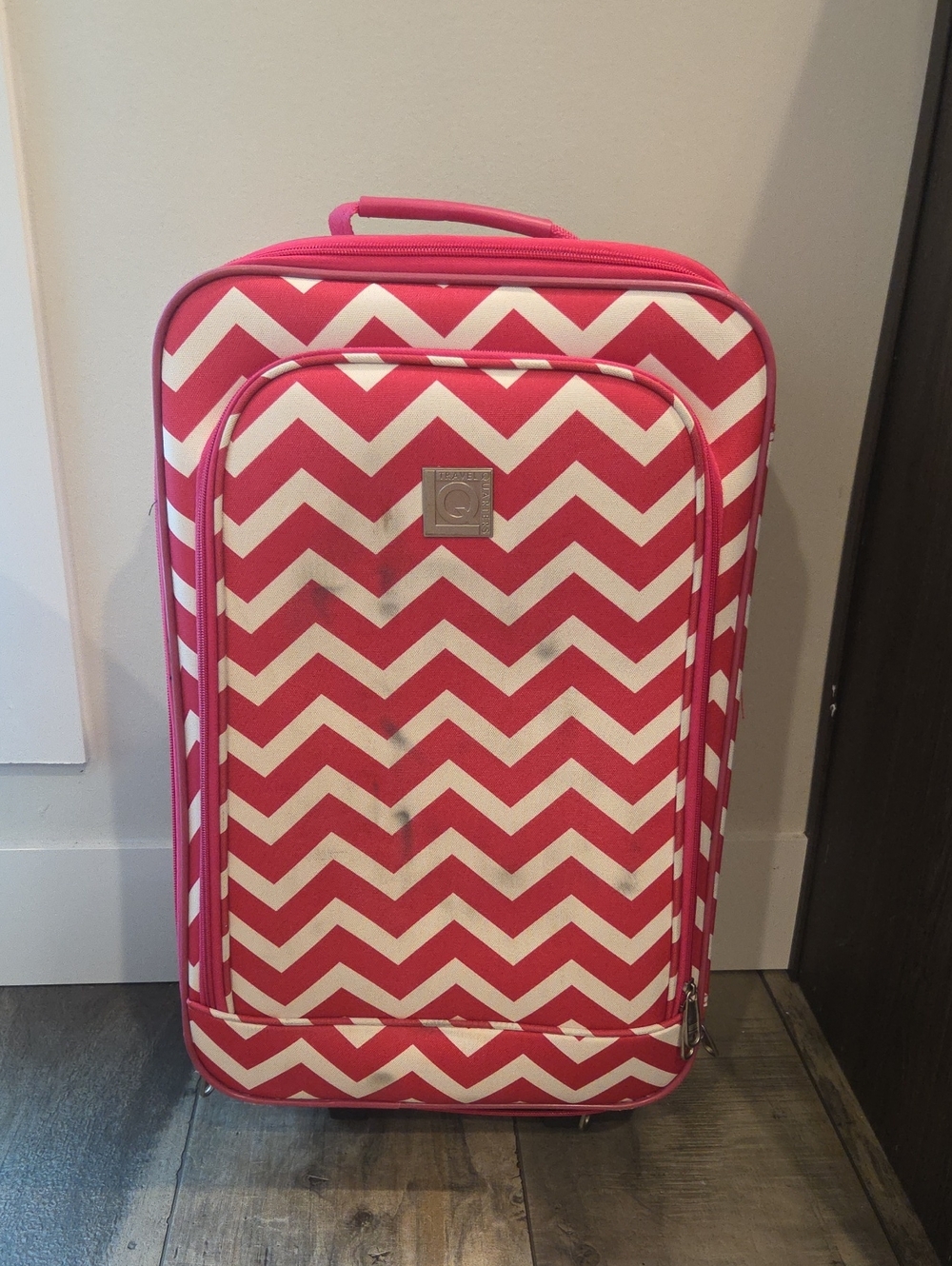 Chevron Pink & White Rolling Suitcase